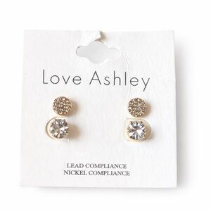 Love Ashley Gold and Silver Crystal Earrings, NWT